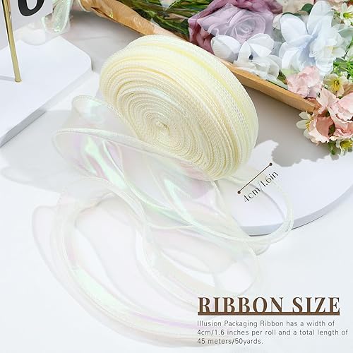 LELE LIFE Lot de 3 rouleaux de ruban en organza transparent irisé de 4 cm x 9,1 m, ruban en tulle pailleté pour bouquet de fleurs, emballage cadeau, nœuds de mariage, violet, rose champagne, beige - Nail Gallerys