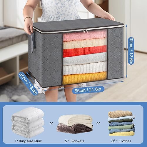 AIOR 3Pcs 60L Sac de Rangement Vetement Pliable avec FenêTre Transparente, Non-tissé Grande Boite Rangement Vetement pour Couettes, Couvertures Jouets VêTements, 55x35x32cm - Nail Gallerys