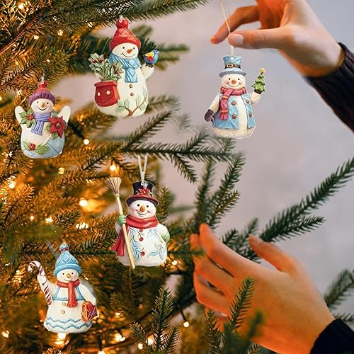 Duroecsain Petits Ornements de Bonhomme de Neige en Bois,Ornements de Bonhomme de Neige en Bois - Panneau Suspendu à Un Arbre,Ensemble de décoration Pendentif Bonhomme de Neige de noël avec lanière - Nail Gallerys