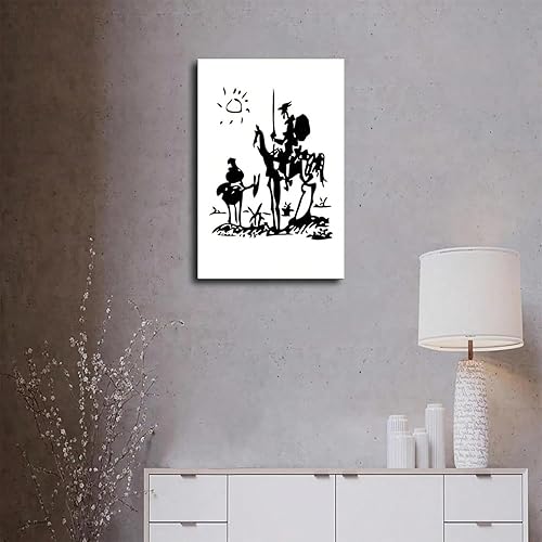 IHHGNB Don Quichotte Manche de Pablo Picasso, toile imprimée en noir et blanc, décoration murale, 40 x 60 cm (16 x 24 pouces), sans cadre - Nail Gallerys