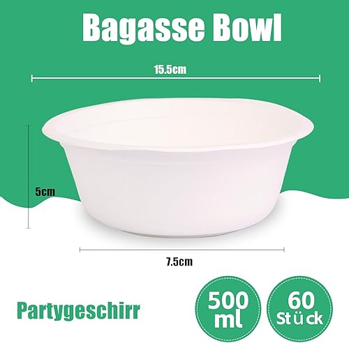 HiEnjoin 60 bols à soupe en canne à sucre, 260 ml, jetables et compostables, biodégradables, pour fête, mariage, pique-nique - Nail Gallerys