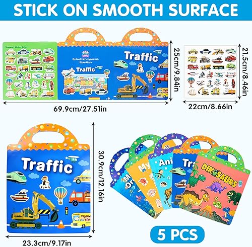 Lot de 5 Livre D'Autocollants 3D RéUtilisables Pour Enfants 131 pcs Gommettes enfants et étanches pour Enfants de 3 à 6 ans Autocollants de Voyage et Jouet éducatif Sensoriel - Nail Gallerys