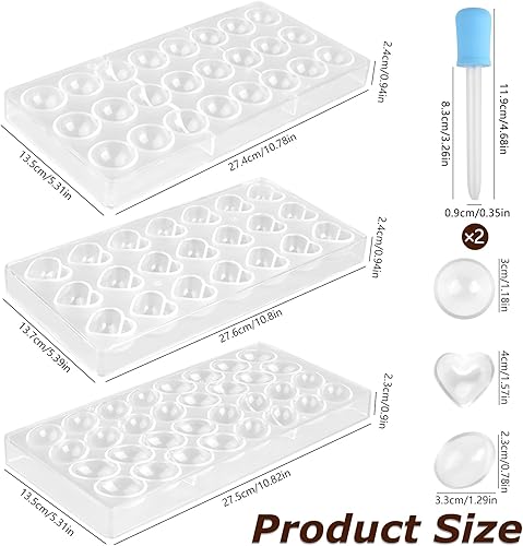 3 Pcs Moule à Chocolat en Polycarbonate Transparent Moule à Bonbons avec 2 Compte-gouttes Moules 3D pour Gelée Bonbons Glaçons - Nail Gallerys