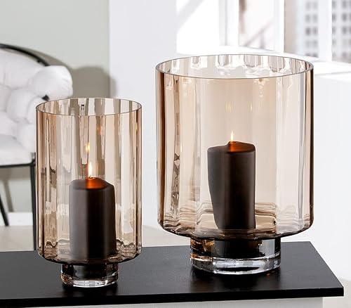 Gilde Deko Windlicht XL - Grand photophore en Verre fumé Fait Main - Couleur : Brun - Hauteur 30 cm - Nail Gallerys