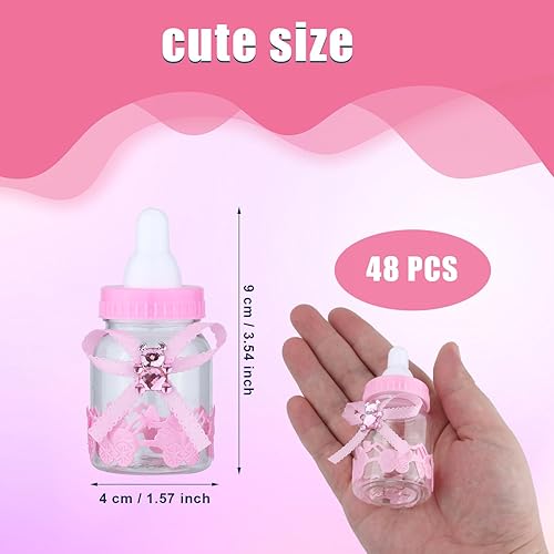 48pcs Mini Biberon Baby Shower, Biberon Decoration Baby Shower avec l'Ours en Plastique de Ruban Bouteilles de Faveurs de Douche de Bébé pour des Décorations de Douche de Bébé de Fille (Rose) - Nail Gallerys