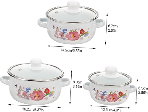 CLISPEED 3pièces Casseroles Émail Avec Couvercle Pot à Soupe Émail à Deux Poignées Ustensile De Cuisine Pour Ragoût Et Cuisson à Domicile Motifs Aléatoires - Nail Gallerys