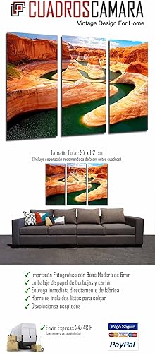 Tableau Moderne Photographique, Impression sur bois, Paysage de rivière spectaculaire, Grand Canyon Colorado, Orange, 97 x 62 cm, ref. 26971 - Nail Gallerys