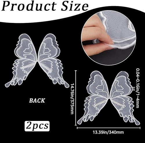 GORGECRAFT 2pcs Papillon Dentelle Applique Papillons Coudre Sur Patchs Perles Paillettes Polyester Coton Brodé Décoratif Costume Tissu Patch pour Robe de Mariée Vêtements Décor Couture Artisanat Blanc - Nail Gallerys