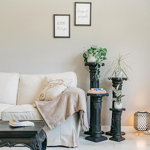 Livasia Colonne en Bois | Colonne décorative en Bois d'Albizia | Tabouret Plante | Support pour Plante | Décoration Asiatique | Fabrication Artisanale (Marron) - Nail Gallerys