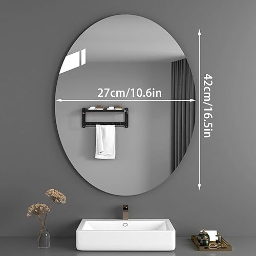 Miroir mural ovale sans verre - Miroir de vanité ovale - Autocollant mural - Miroir en plastique flexible sans cadre - Miroir mural décoratif pour salle de bain, salon, entrée - Nail Gallerys