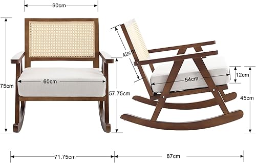 Wahson Chaise à Bascule en Bois Chaise à Bascule Adulte Fauteuil Bascule en Lin, Chaise Bascule Allaitement avec Coussin Épais Fauteuil Salon pour Chambre/Salle de séjour, Noyer - Nail Gallerys