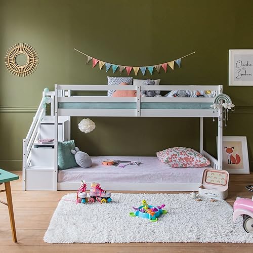 Happy Garden Lits superposés pour Enfants 190x90cm Blanc Célestine, Espace de Rangement intégré - Nail Gallerys