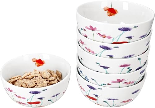 MamboCat Marie Lot de 6 bols à céréales 14 cm I 400 ml I Bol en porcelaine avec décor prairie florale pour 6 personnes I Bols pour salade, soupe, céréales, chips, etc. - Nail Gallerys