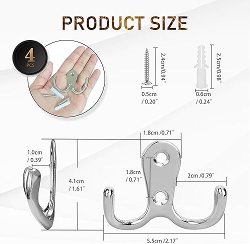 UBRAVE 4 Pièces Crochet a Vis Double, Crochet Vintage Double, Crochets Muraux Patère,Équipé De Vis De Montage,Peut Être Utilisé Pour Manteau, Serviette, Clé, Chapeau, Sac, Etc. - Nail Gallerys