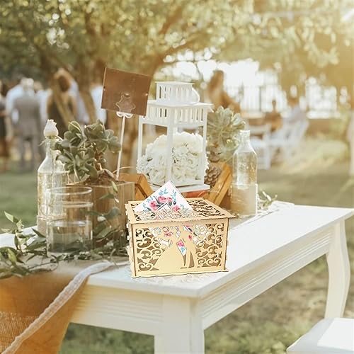 Urne Mariage Boîte à Cartes Creuse en Bois doré Scintillant, Fournitures de vœux for réception de Mariage, DIY (Color : TypeA) - Nail Gallerys
