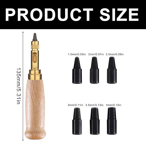 Fleymu Outil de Perforation Automatique en Cuir et Papier, Poinçon à Trou 6 Tailles (1,5-4mm), Poignées en Bois, 135 mm Poinçon Central Automatique, pour Cuir, Papier, DIY - Nail Gallerys
