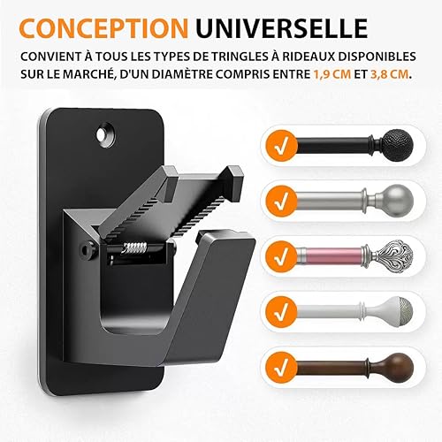 Honeyes Lot de 2 Supports de Tringle à Rideaux Auto-Adhésifs sans Perçage en ABS – Fixation Extra Solide pour Salle de Bain, Cuisine et Salon – Résistants et Durables - Nail Gallerys