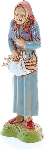 Moranduzzo Vieille avec Bois pour Crèche de 10 Cm Échelle 1:20 - Figurines de Crèche Indestructibles - Style 700', Peinture Finition à la Main, Produit Officiel, Fabriqué en Italie, Sculpteur M. Landi - Nail Gallerys