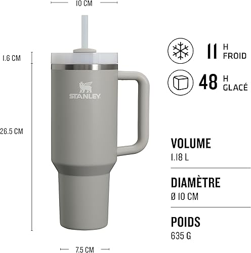 Stanley Quencher H2.0 FlowState Mug Isotherme avec Paille 1.2L - Froid Pendant 11 Heures - Glacé Pendant 48 Heures - Thermos Lavable au Lave-Vaisselle - Gourde Inox Sans BPA - Rose Quartz - Nail Gallerys