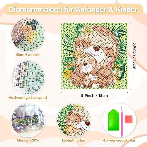 4 Pièces Diamond Painting Kit Enfants, 5D Diamond Painting Kit Complet, Diamant painting arts, 5D Broderie Diamond Peinture Kits,pour la décoration murale à la maison 15x15cm（Animal） - Nail Gallerys