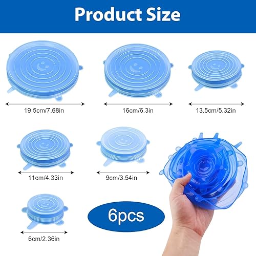 6 Pièces Couvercle Silicone Alimentaire Extensibles, Couvercle Boite de Conserve en 6 Tailles, Réutilisables pour Bols, Boîtes de Conserve et Pots de Yaourt, Rond et Étirable. - Nail Gallerys