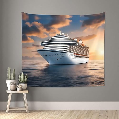 WHJWZY Tapisserie décorative de qualité imprimée bateau de croisière sur la mer 152,4 x 129,5 cm : douce, légère, convient pour les tapisseries murales - Nail Gallerys