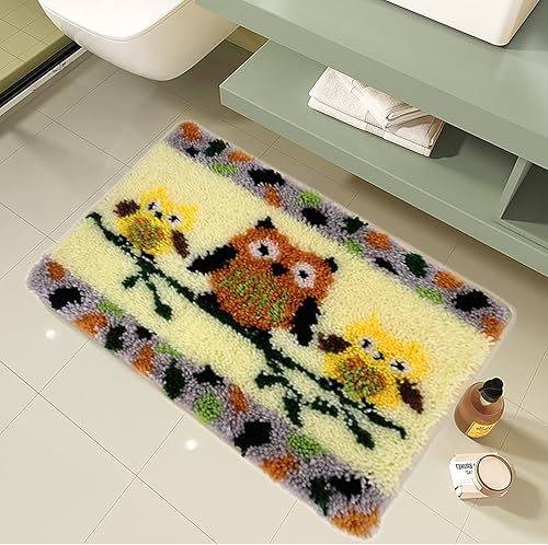 Kits de Tapis de Crochet de Bricolage,adulte et enfants DIY Tapis Broderie Kit,Chouette Tapis Crochet pour salon/chambre d'enfants（Famille de chouettes） - Nail Gallerys