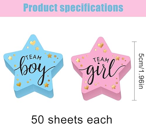 LYITZW 100 pièces Jeux baby shower Gender Reveal Autocollants Gender Reveal Équipe Fille ou Équipe Garçon Jeux Pronostics pour Gender Reveal Décoration Party Baby Shower Fête de Naissance - Nail Gallerys
