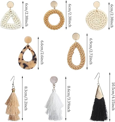 8 Paires Boucles d'oreilles en Rotin Boho-La Main Légère Géométrique Déclaration De Paille en Osier Tresse Hoop Baisse Balancent Boucles d'oreilles pour Les Femmes Filles - Nail Gallerys