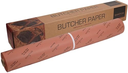 SANTOS Rouleau de papier original Pink Butcher - 60 cm x 45 m - Papier boucher solide et non revêtu - Idéal pour les « longs travaux », le fumage et les barbecues « low and slow » - Nail Gallerys