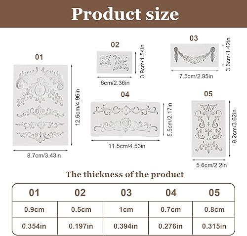 LINTRA 5 Pièces Moule à Gâteau Vintage, Texture 3D Moule à Fondant en Silicone Baroque, Style Baroque Moules en Silicone en Relief, pour la Cuisson de Gâteaux, Gelées, Chocolats - Nail Gallerys