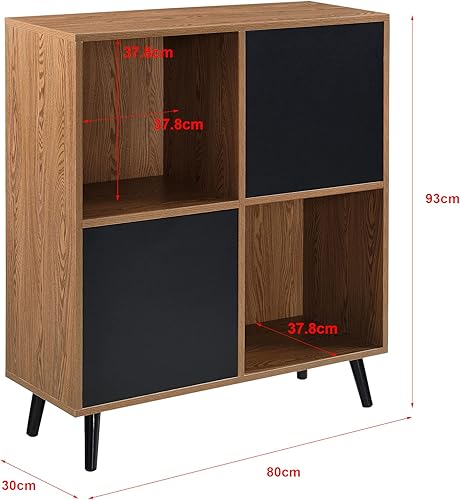 [en.casa] Meuble de Rangement Carré avec 2 Portes Touche-Lâche Capacité de Charge 20 kg Commode Design avec 4 Compartiments de Stockage Panneau de Particules 93 x 80 x 30 cm Effet Bois Foncé Noir - Nail Gallerys