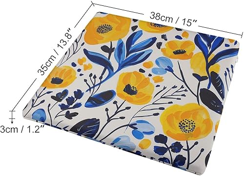 JTKBNVM Coussin de siège carré en mousse à mémoire de forme pour chaise de bureau, chaise de salle à manger - 38,1 x 38,1 cm - Motif fleurs jaunes et bleues - Nail Gallerys