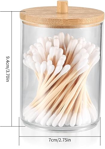 Boîte à Coton-Tige, Distributeur Support de Rangement pour Porte-Qtip/Tampons de Coton/Boule de Coton, avec Bambou Couvercle, pour Vanité de Salle de Bain, avec 100 Cotons-tiges - Rond - Nail Gallerys