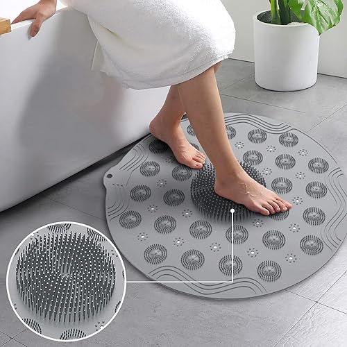 Tapis de Douche Rond Tapis de Bain Antidérapant avec Ventouse, 46 × 46 CM (18,1 x 18,1 inch), Tapis de Douche Doux avec Trou de Drainage, en Silicone - Nail Gallerys