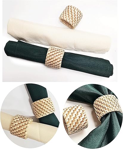 ZHDOKA Ronds de Serviette, Porte-serviettes en Rotin Faits à la Main en Vrac Anneaux de Serviette Ronds Tissés Porte-serviettes pour Décoration de Table de Fête de Mariage(Brun)-1PCS - Nail Gallerys