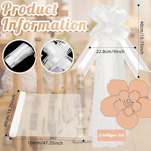 Waltonalice Lot de 2 nœuds blancs pour voiture, mariage, chaise, mariage avec tulle, décoration de voiture, décoration de chaise de couloir, pour mariage, fête, anniversaire, blanc #1 - Nail Gallerys
