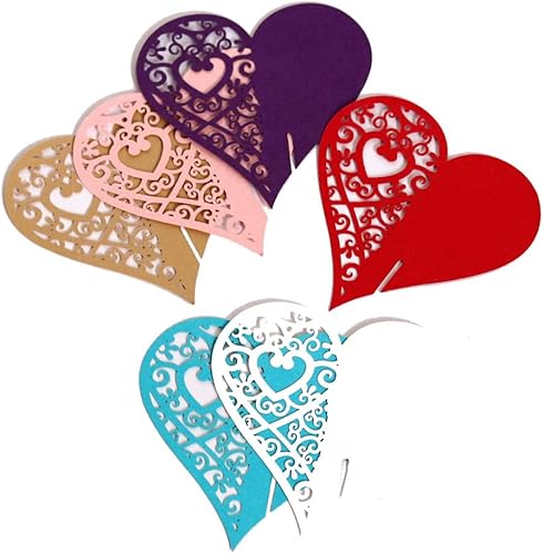 GIVBRO Lot de 50 cartes de placement de table en forme de cœur creux pour mariage, verre à vin, gobelet, décoration de table Violet - Nail Gallerys