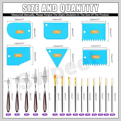 Swpeet Grattoir en plastique blanc et palette avec pinceau Pearlescent, kit d'outils de peinture, 5 couteaux de palette, 6 couteaux à gratter et 10 pinceaux Pearlescent, accessoires d'art pour - Nail Gallerys