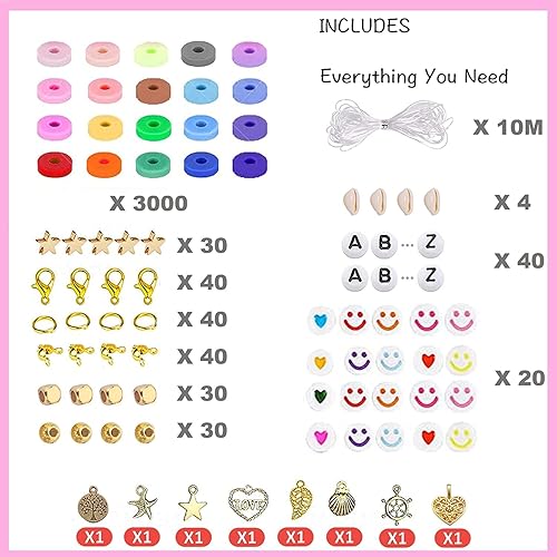 3300+ Pièces Kit Perles Plates, 20 Couleurs Lettre Faites à la Main en Argile Polymère, Colorées Rondes, pour Bijoux Enfants DIY Collier Bracelet Boucle D'oreille - Nail Gallerys