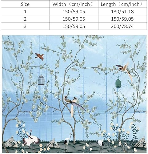 Wifehelper Grand Mur Tapisserie Bohême Bleu Fleurs et Oiseaux Doux Confortable Tenture Murale Literie Tapisserie(150 * 150cm) - Nail Gallerys