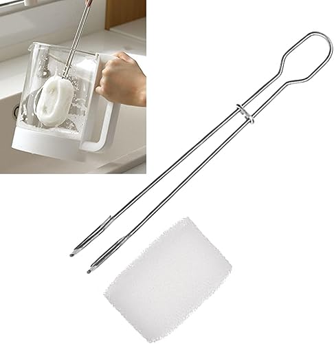Brosse à Bouteille, Brosse éponge à Bouteille, Pince à Pince, Brosse de Nettoyage de Vaisselle en Acier Inoxydable avec Long Manche pour Bouteille d'eau, Tasse, Plat, 12,8 Pouces - Nail Gallerys
