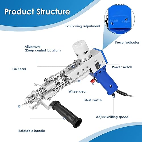 Helangel Tufting,Pistolet Tufting 5-40 Étapes/S Pistolet à Touffeter électrique 7-21 mm Réglable Machine à Tricoter Les Tapis pour Christmas l'Artisanat Tapis Vêtements - Nail Gallerys
