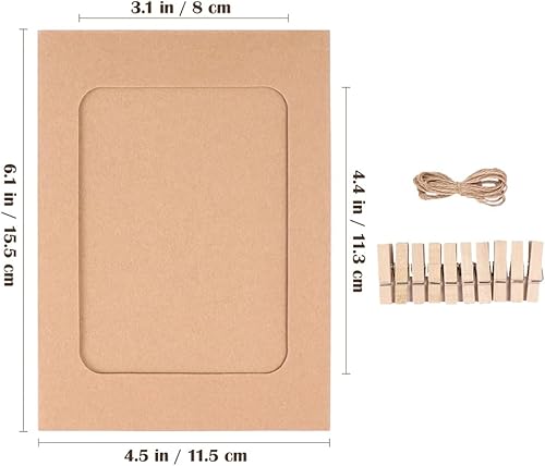 TMRBBesty 10 Pièces Cadre Photo en Papier,DIY Kraft Papier Cadres,Cadres Photo en Carton,Cadre Photo en Papier Kraft à Suspendre,avec Mini Clips en Bois et Cordes pour pour la décoration des Murs - Nail Gallerys