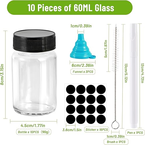 Tapvai 10 Pièces 60ml Mini Bouteille Verre, Petite Bouteille Shot de Jus, Petite Bouteille en Verre Vide, Réutilisables Transparent Ginger Shot Bottle pour Jus, Lait, Miel, Confiture, Bonbons - Nail Gallerys