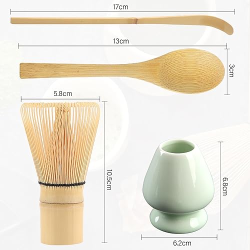 BLUESEABUY Matcha Set 4 Pièces Accessoire de Cérémonie du Matcha Cuillère Traditionnelle Fouet Chasen Cuillère à Thé Porte-Fouet en Céramique pour Préparer une Tasse de Thé Matcha - Nail Gallerys