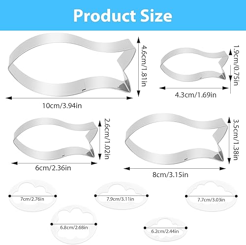 Lot de 4 emporte-pièces en forme de poisson, emporte-pièces en forme de poisson, emporte-pièces pour communion, biscuits en acier inoxydable et 5 emporte-pièces nuages, pour la pâtisserie, le - Nail Gallerys
