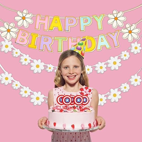 Bannière « Happy Birthday » en forme de marguerite, décorations de fête bohèmes, guirlande en papier pour fête d'anniversaire, décoration de fête sur le thème des fleurs de macaron - Nail Gallerys