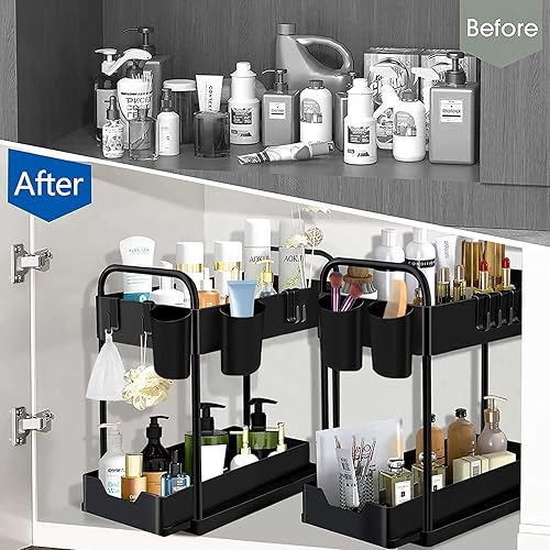 Wholede Rangement sous Evier Niveaux, Rangement et Organisation de Cuisine avec 4 Crochets et 2 Gobelet Suspendu pour Salle de Bain/Cuisine - Nail Gallerys