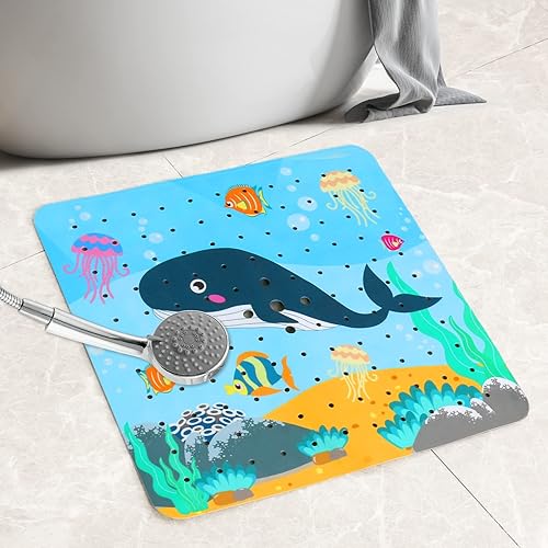 VENUSO Tapis de Douche Antidérapant, 53 x 53 CM Tapis de Bain Lavable en Machine Tapis Baignoire antidérapant avec Ventouse, Baleine - Nail Gallerys